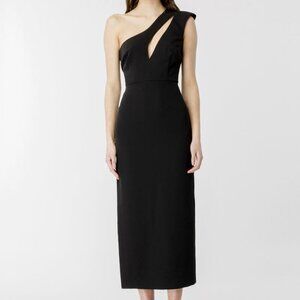 Bardot Black One-Shoulder Cutout Midi Dress - Size 4 / Small